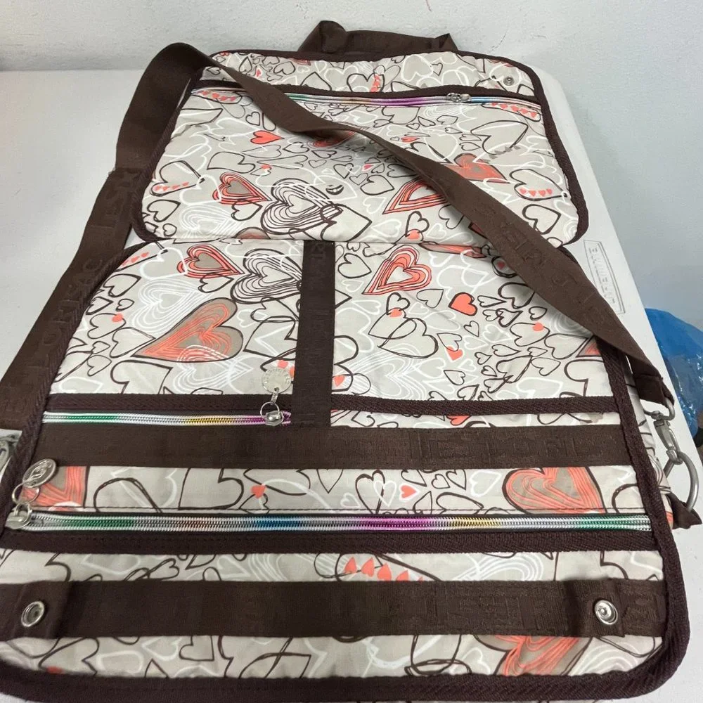 Le Sportsac computer messenger bag 11 x 15 hearts pink brown shoulder strap